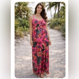 Band of the Free Floral Pink Maxi Dress with Adjustable Straps size medium